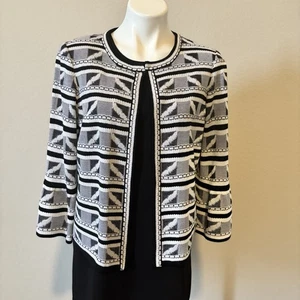 Ming Wang Black/White Geometric Knit Jacket Blazer Women’s Size Medium Petite - Picture 1 of 12