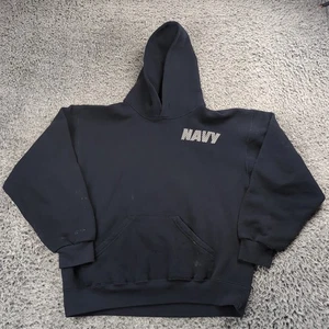Vintage Soffe US Navy Hoodie Adult Medium Blue Chore Sweatshirt Pullover Fleece - Picture 1 of 6