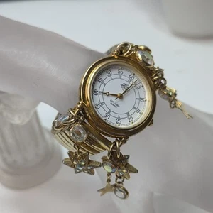 Vintage Kirks Folly goldfarbene Sterne Strass Charm Stretch Armbanduhr Quarz - Bild 1 von 8