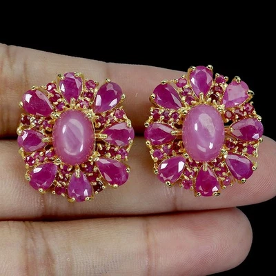 Pendientes de plata de ley 925 rubí ovalado 10x7 mm joyas de piedras preciosas naturales Foto 1 de 4