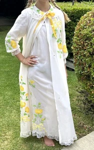Vintage 60s Odette Barsa Peignor Set S Floral Appliqué Chiffon Garden Party - Picture 1 of 24