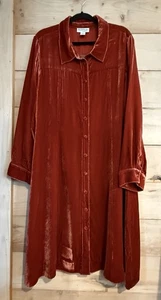 NorthStyle Long Sleeve Button Up Midi Dress Collar Velour Rayon Silk Blend 18 - Picture 1 of 6