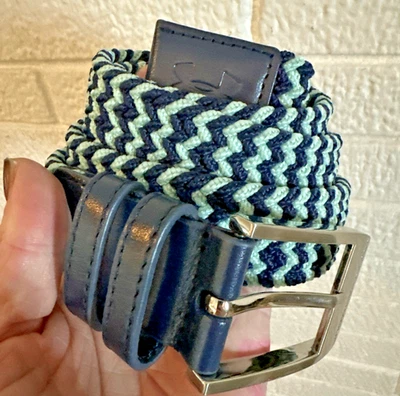 Under Armour Hombres Cinturón AZUL Tejido Elástico Cuero Pestaña OS Ajustable Golf 43" Foto 1 de 4