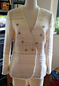NEW NWOT J. Mclaughlin 100%  Jacket Womens Sz MED Cream Weave Tan Pockets - Picture 1 of 10