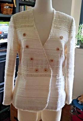 Новый без ЯРЛЫКОВ J. Mclaughlin 100% куртка женщин Sz MED кремовый плетение желтовато-коричневый карманы - Изображение 1 из 4