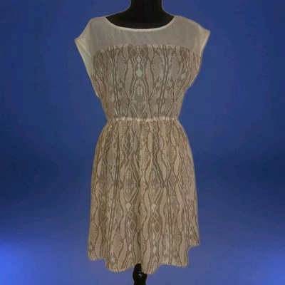 Vestido Mudd NUEVO Transparente Hasta la Rodilla Bronceado Estampado Serpiente Bloque de Color MEDIANO Básico Foto 1 de 4