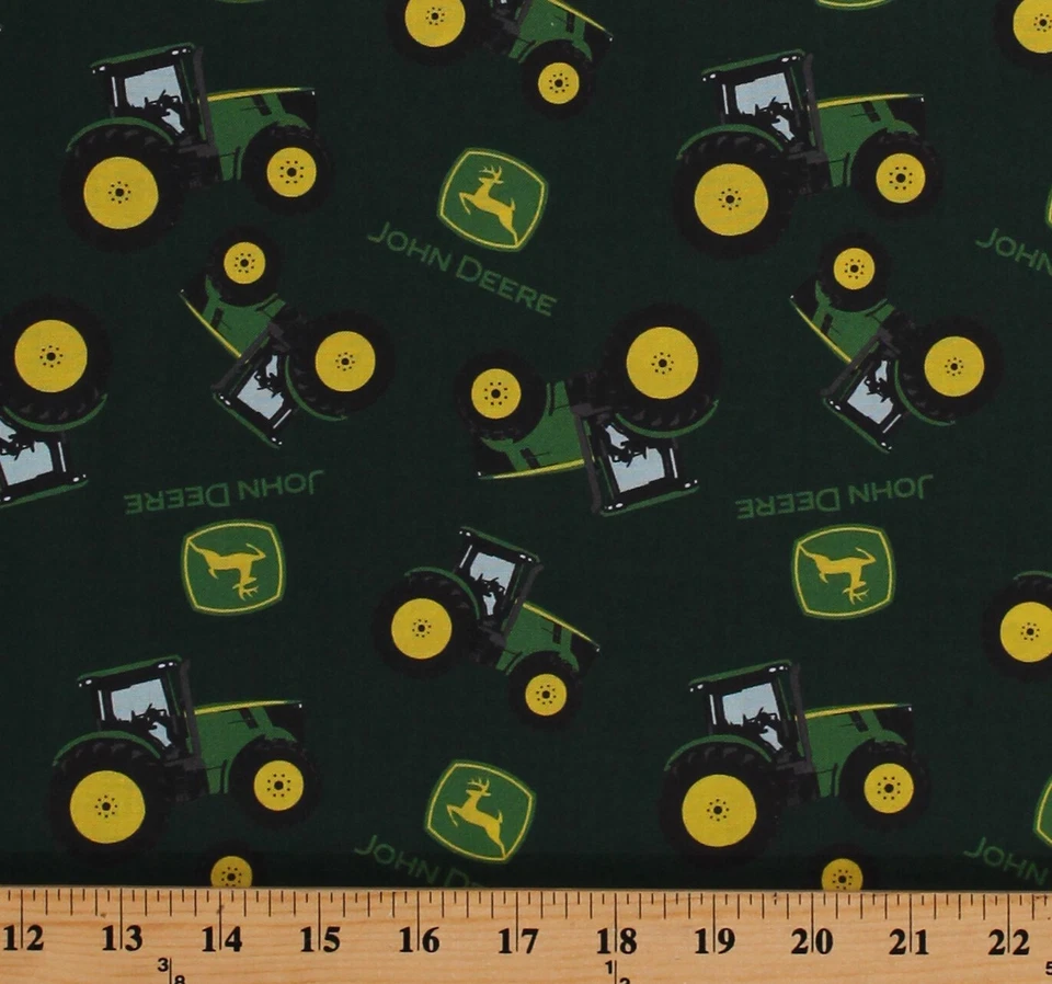 Cotton John Deere Green Tractors Farming Farmer Fabric Print by Yard D659.36 - Image 1 of 1