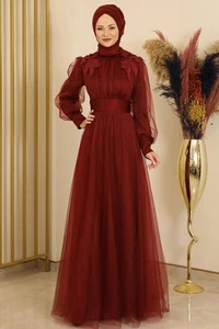 Tüllkleid Abendkleid mit Blumen Guipure-Details Abiye Abaya - RESTPOSTEN SALE - Bild 1 von 23