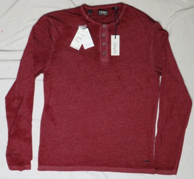 David Bitton BuFFALO 男式衬衫小号 CRANBERRY 红色 HENLEY 纽扣全新全新带标签 — 第 1/4 张图片