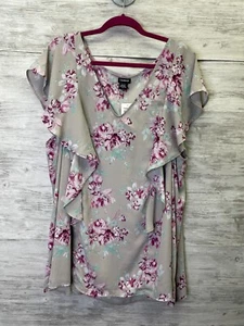 Torrid Georgette Blouse 5X Gray Pink Floral Short Sleeve Ruffle V Neck - Picture 1 of 10