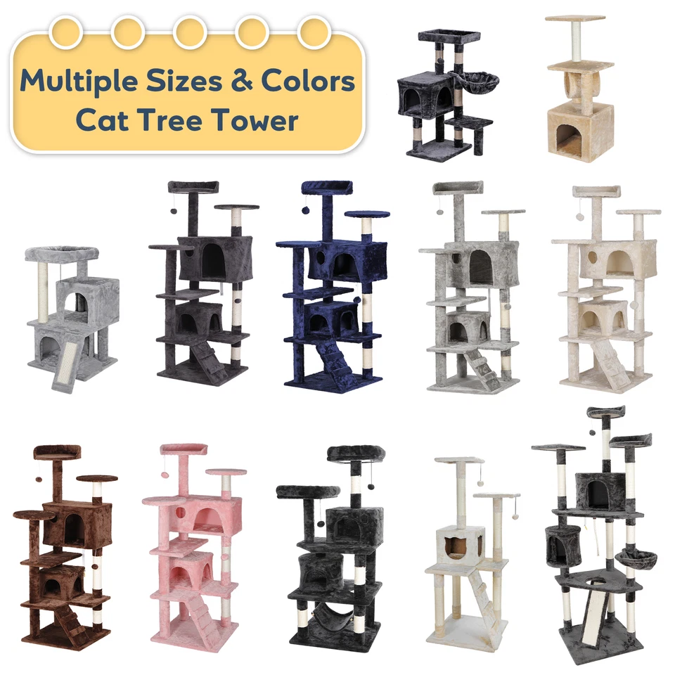 Multiple Sizes Cat Tree Tower Activity Center Large Playing House Condo Rest - Image 1 of 1