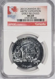 2013 Canada silver dollar Arctic Exploration 100th Anniversary KM-1387 NGC MS69 - Picture 1 of 2
