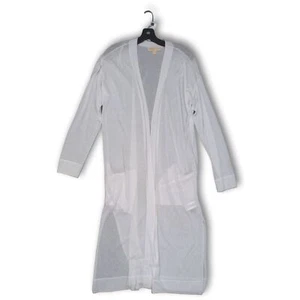 Michael Kors White Long Sleeve Pockets Open Front Cardigan Womens Sweater Large - Picture 1 of 6