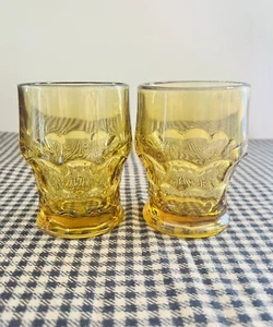 Vintage Glass Cups anchor hocking Amber Tumblers 4” set of two - Picture 1 of 4