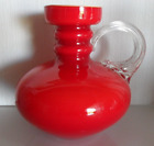 Red Glass Handle Vase, Veritable Opaline Florence, Made in Italy, 70s