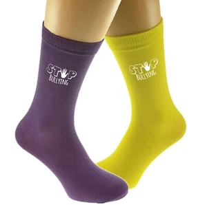 Stop Bulling Anti Bullying Odd Socks Purple Yellow Socks - N1215 - Picture 1 of 1