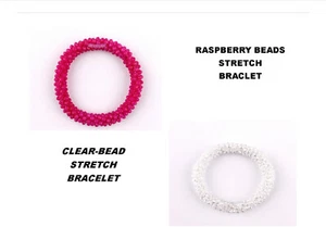 PULSERA ELÁSTICA DE FRAMBUESA BRILLANTE Y CUENTAS DE CRISTAL TRANSPARENTE - Imagen 1 de 12