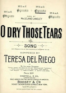 1901 O Dry Those Tears Song Teresa Del Riego Noten Chappell & Co Boosey Lg - Bild 1 von 4
