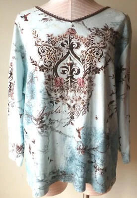 Katina Marie TEE 1X NUEVO CON ETIQUETAS $62 Hermoso Top Boutique Estampado a Mano Foto 1 de 4