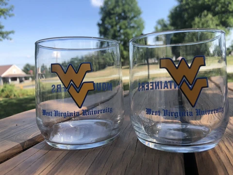 Pair Of Vintage West Virginia Mountaineers Whiskey Glasses Cover