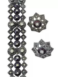 Conjunto de pulsera y pendientes Monet de diamantes de imitación y esmalte de marcasita tono plata - Imagen 1 de 7