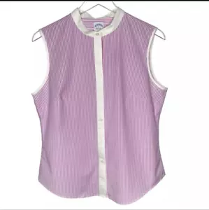 Brooks Brothers Pink Stripe Fitted Non Iron Stretch Sleeveless Top Size 10 - Picture 1 of 12
