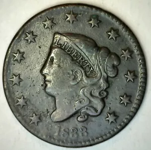 1833 Coronet Large Cent US Copper Type Coin Very Fine 1c Penny Circulated - Bild 1 von 2