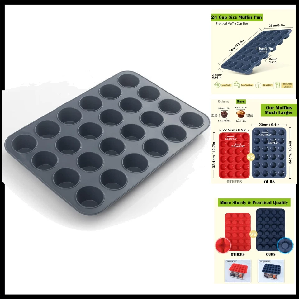 Mini Muffinform aus Silikon 34 x 23 cm mit Antihaftbeschichtung – Grau - Bild 1 von 1