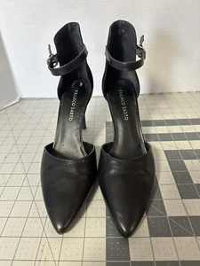 Franco Sarto Azure2 Sz 9 Black Leather Suede Ankle Strap Pumps Stiletto Heels 3” - Picture 1 of 21