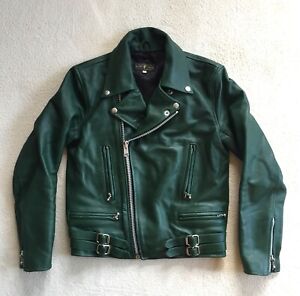 Green Leather riders motorcycle jacket /Lewis leather Schott Cafe Racer
