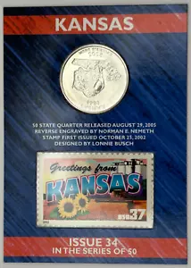 US Mint State Quarter "Greeting Card" includes Coin and Stamp Set - Kansas - Picture 1 of 2