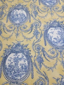 Waverly Vintage Toile 6.3 Yards Yellow Blue French Country Upholstery Fabric - Picture 1 of 22