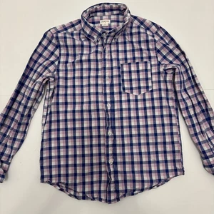 Crewcuts Shirt Boy 8 Pink Blue Gingham Button Up Top Long Sleeve Collar Cotton - Picture 1 of 5