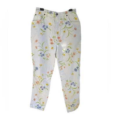Винтажные спортивные джинсы Geoffrey Beene с цветочным рисунком и высокой талией Mom Cottagecore богемное 90-е - Изображение 1 из 4