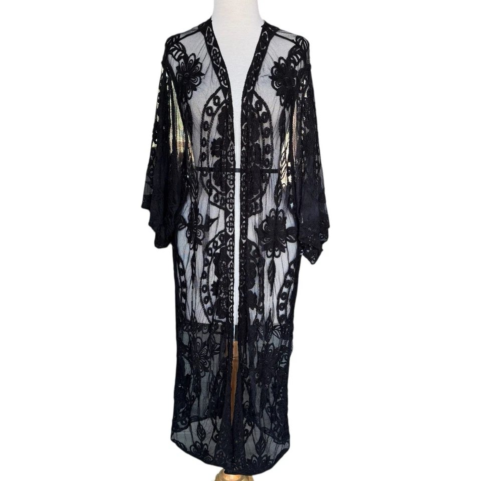 Torrid Black Sheer Lace Kimono Coverup Duster Cardigan Boho Festival Plus Size - Image 1 of 4