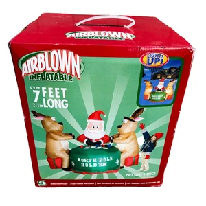 2006 Gemmy North Pole Hold 'Em Santa Reindeer Playing Poker Inflatable NEW Open - Picture 1 of 1
