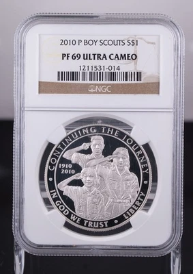 Certified 2010-P Silver $1 NGC PF69 Ultra Cameo Boy Scouts  - Image 1 of 4