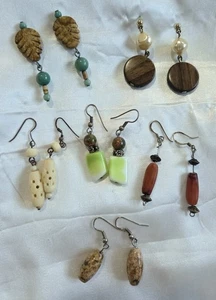 Boho Ohrringe Herbst Herbst Farben Perlen Holz Stein Baumeln Metall Set 6 Paar 1-2" - Bild 1 von 11