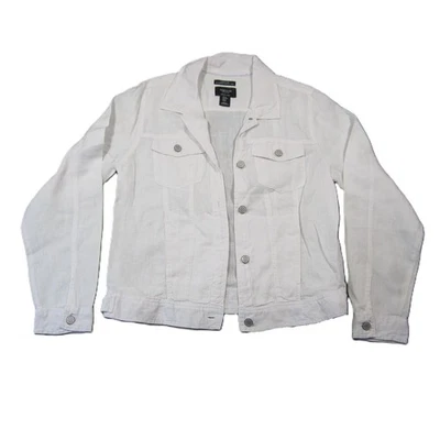 Jones & Co Linen Jacket Womens M White Button Up Lightweight Preppy Minimalist - Image 1 of 4