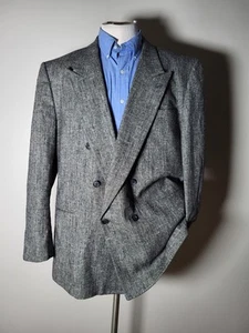 48R Double Breast Wool Silk Cashmere Tweed Black White Blazer Jacket Sport Coat - Picture 1 of 8