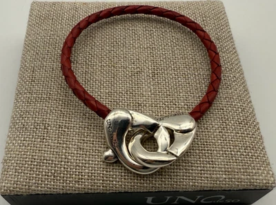 NUEVO Pulsera Uno de 50 SER INSEPARABLE Cerraduras Cuero Rojo Plata Talla Grande Foto 1 de 4