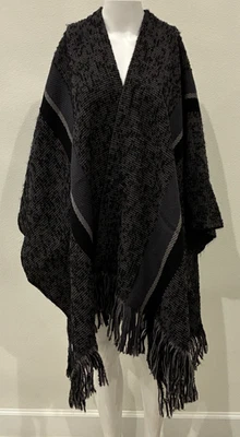 De Colección Churchill Tejido a Mano Lana Mantón Tweed Patchwork Envoltura OS Gris/Negro Flecos Foto 1 de 4