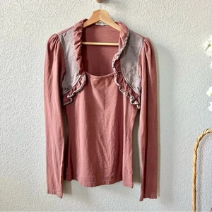 Top manica lunga Prairie Underground malva con volant taglia small cotone biologico - Foto 1 di 5