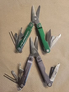 2 Leatherman Micra Multi Tools SILVER GRAY GREEN Very Good Condition Lot E - Picture 1 of 9