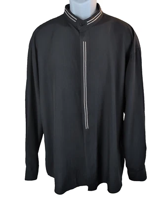 Domani Collection Men’s Long Sleeve Shirt Black White Stripe Grandfather Collar - Image 1 of 4