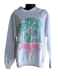 Arizona White Sweatshirt 80’s Retro Women’s Large Dessert Palm Trees Hot Pink - Picture 1 of 5