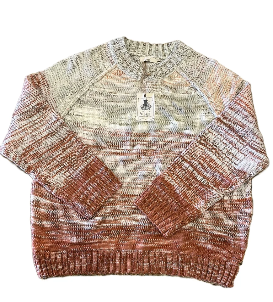 Easel Women's Clothing Boyfriend Style Knit Variegated Striped Sweater-Large - Image 1 of 1