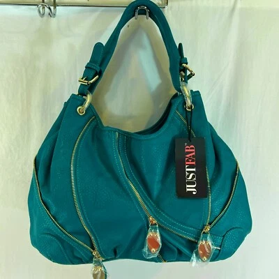 Bolso de hombro JustFab para mujer nuevo con etiquetas. 3 secciones poliuetano color verde azulado Foto 1 de 4