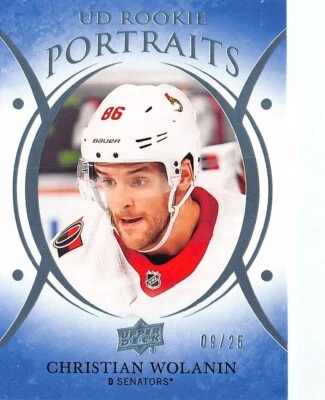 2018-19 Upper Deck UD Portraits Platinum Blue #P59 Christian Wolanin #D 9/25 - Image 1 of 2