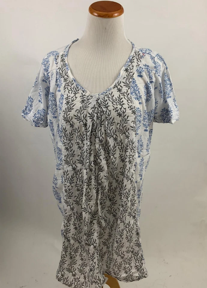 ROBERTA ROLLER RABBIT blue cotton block print Tunic Kurta Womens' M - Image 1 of 4